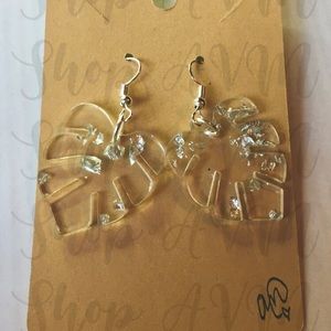 Acrylic Clear Glitter Monstera Leaf Earrings